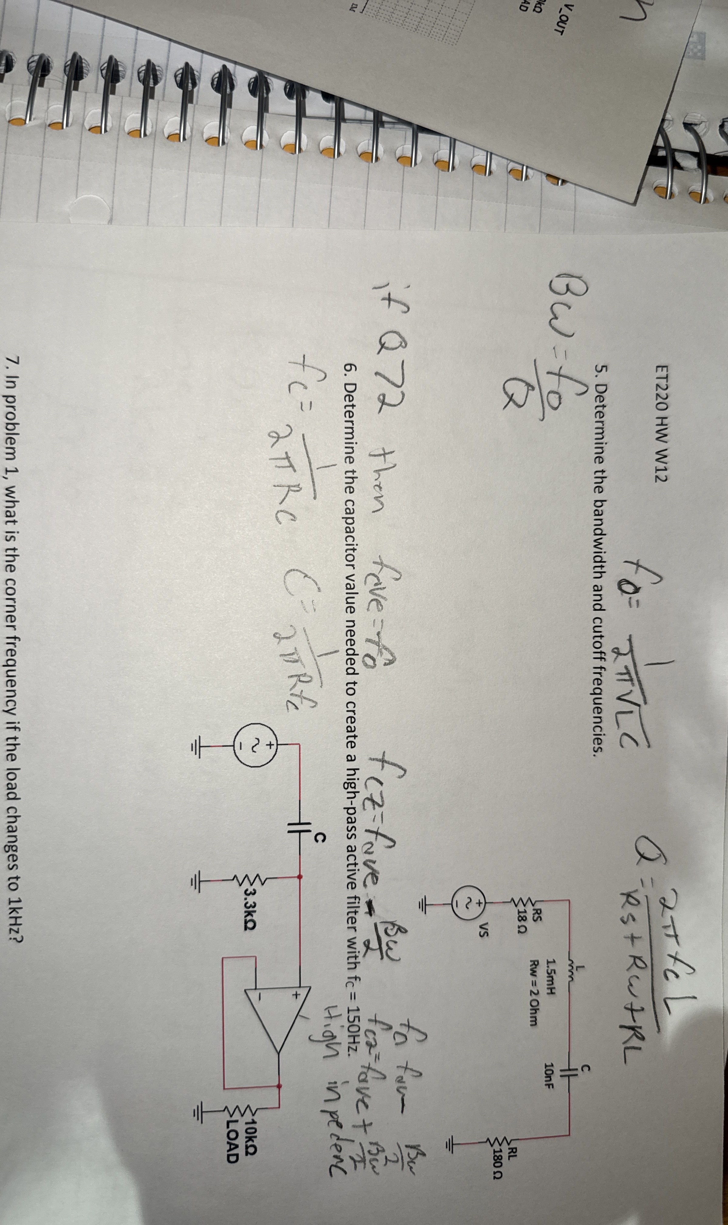 ET 2 2 0 HW W 1 2 f 0 = 1 2 L C 2 , Q = 2 f C L R