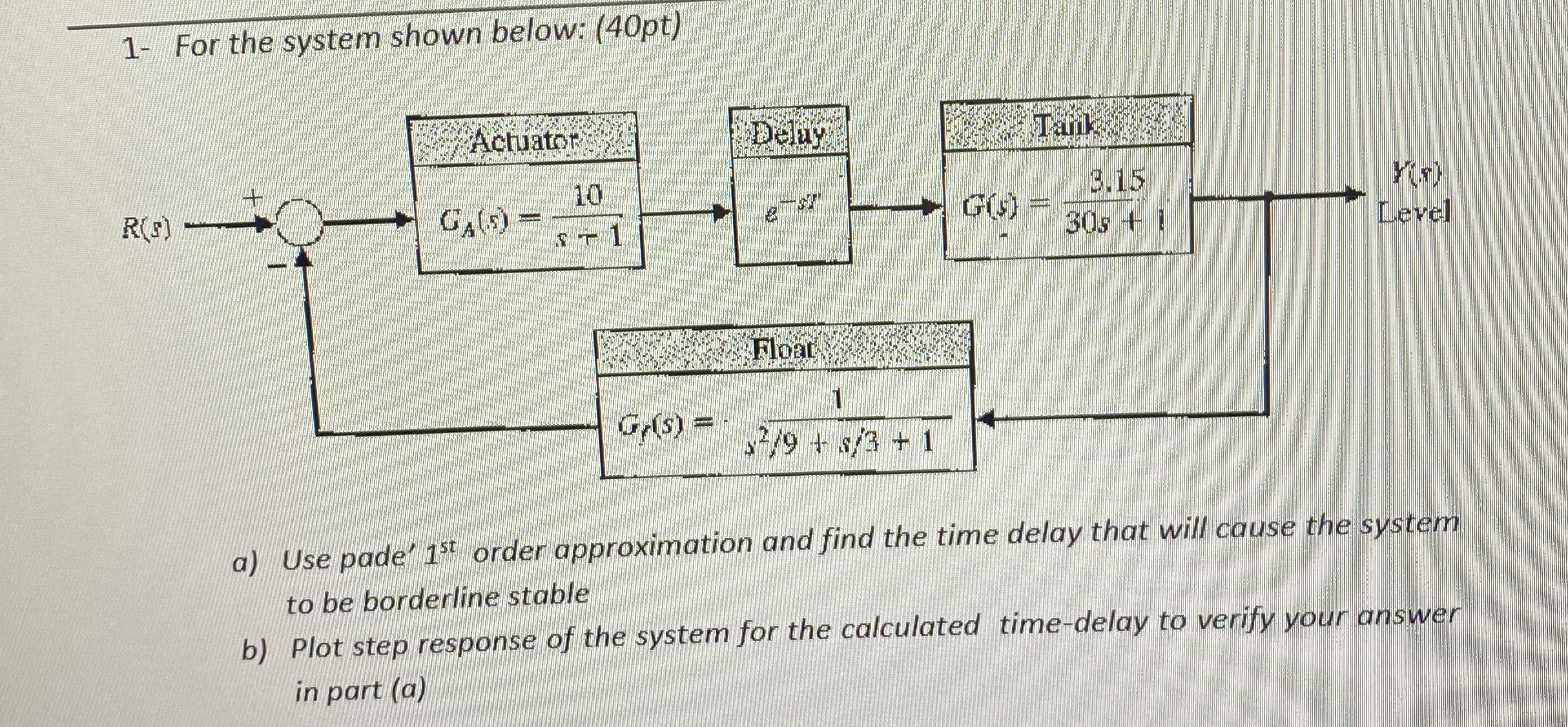 1 - For the system shown below: ( 4 0 pt ) a )