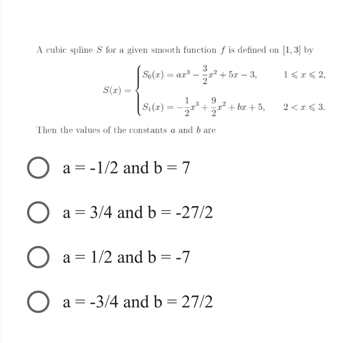 A cubic spline S for a given smooth function f is