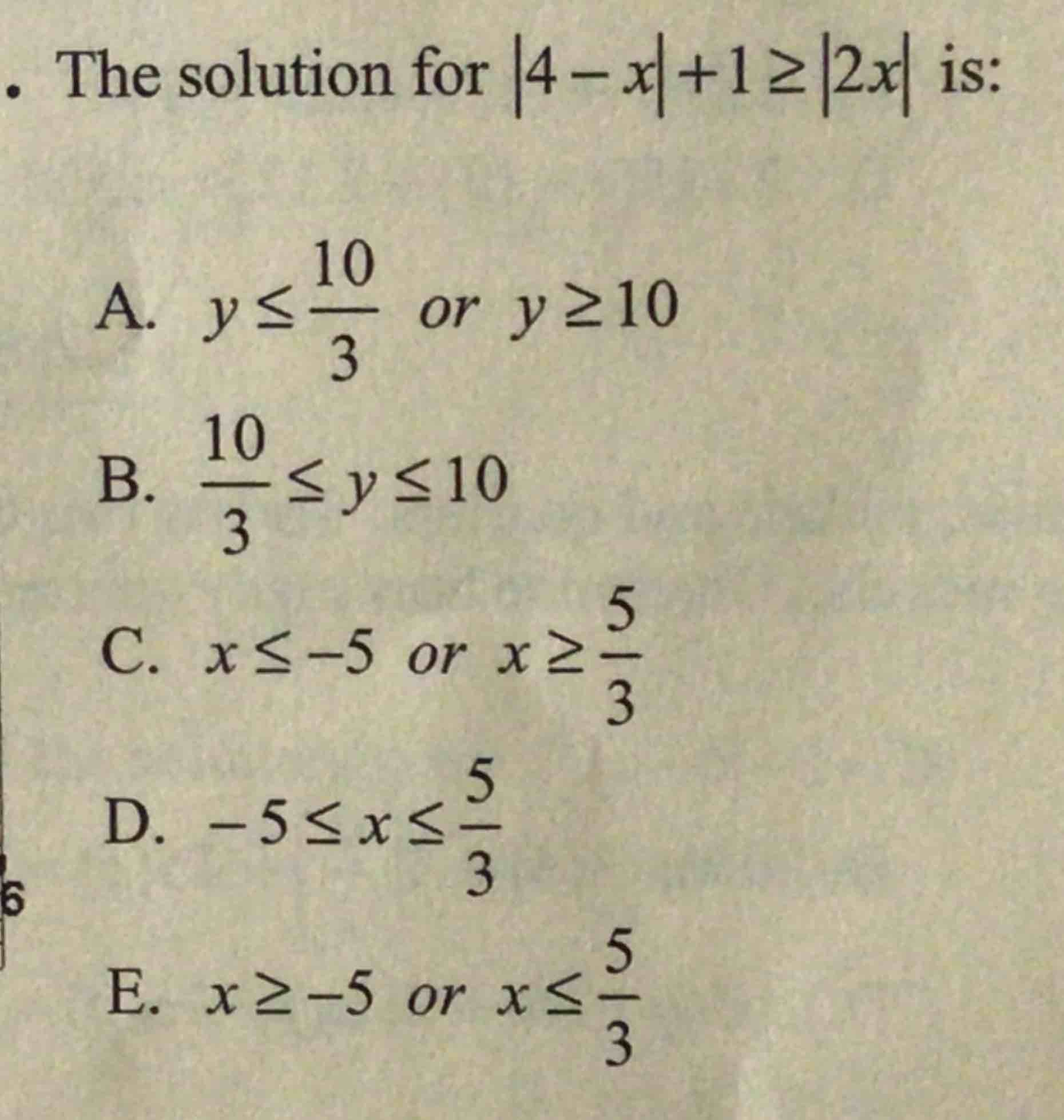 The solution for | 4 - x | + 1  style=