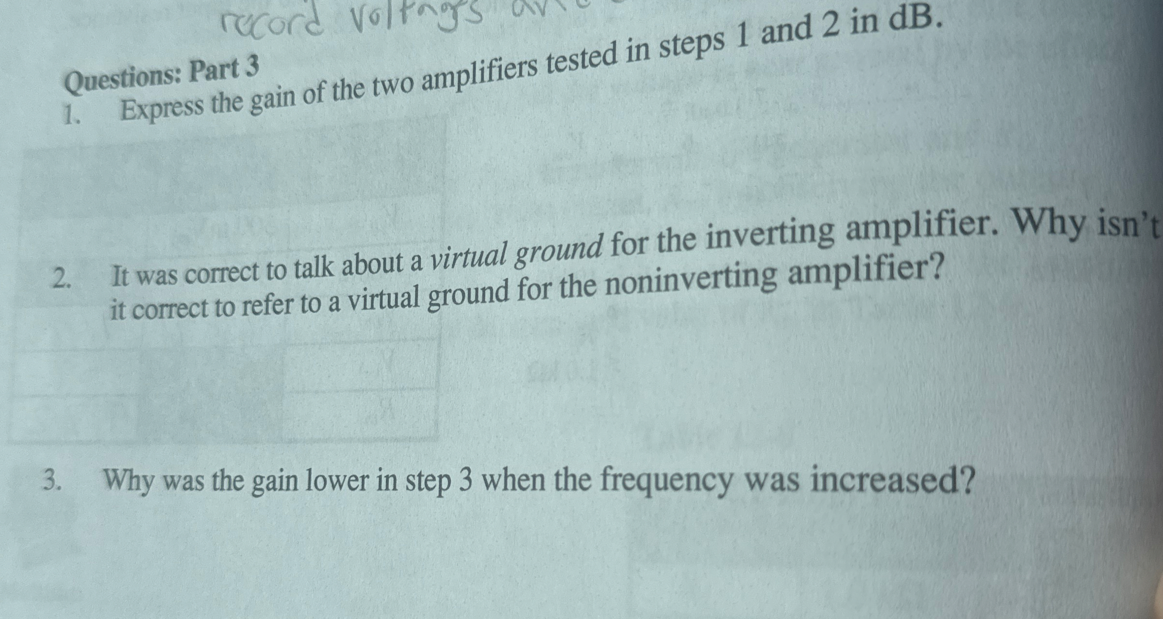 Questions: Part 3 Express the gain of the two