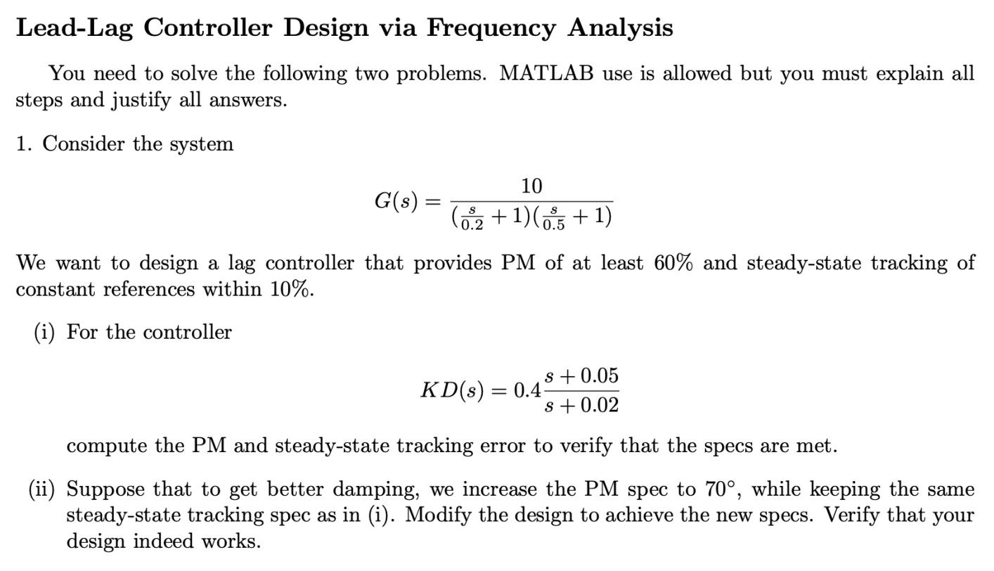 Lead - Lag Controller Design via Frequency