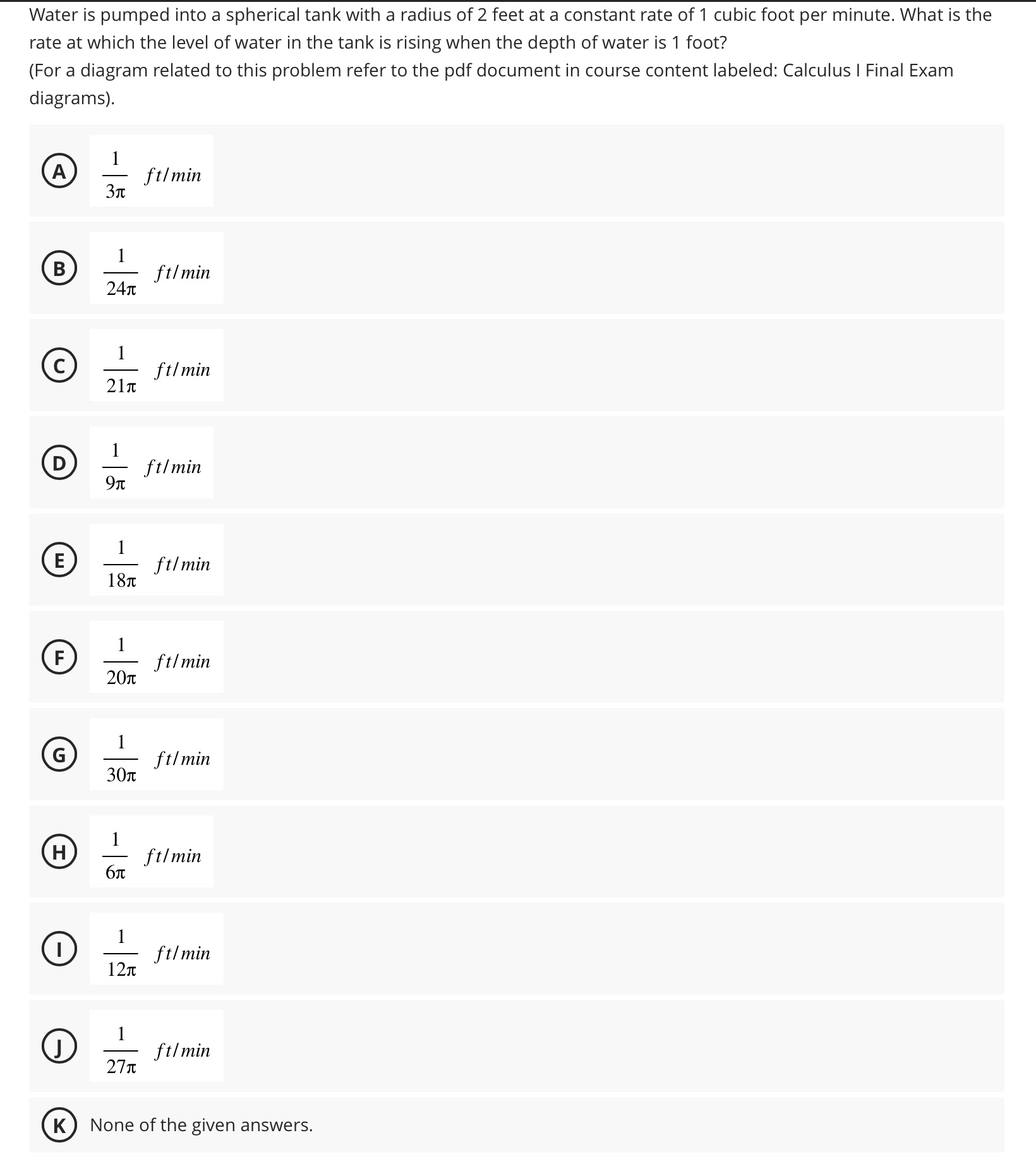 Water is pumped into a spherical tank with a