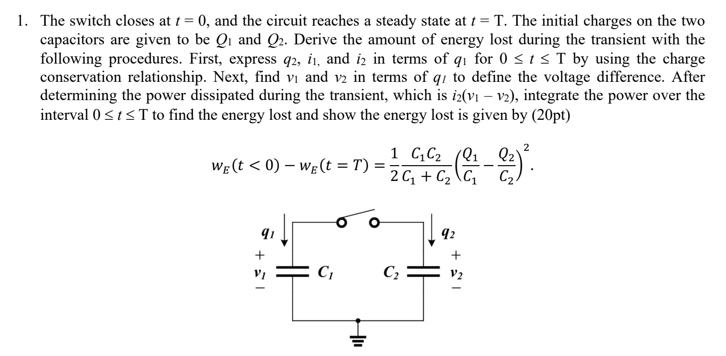 The switch closes at t = 0 , and the circuit