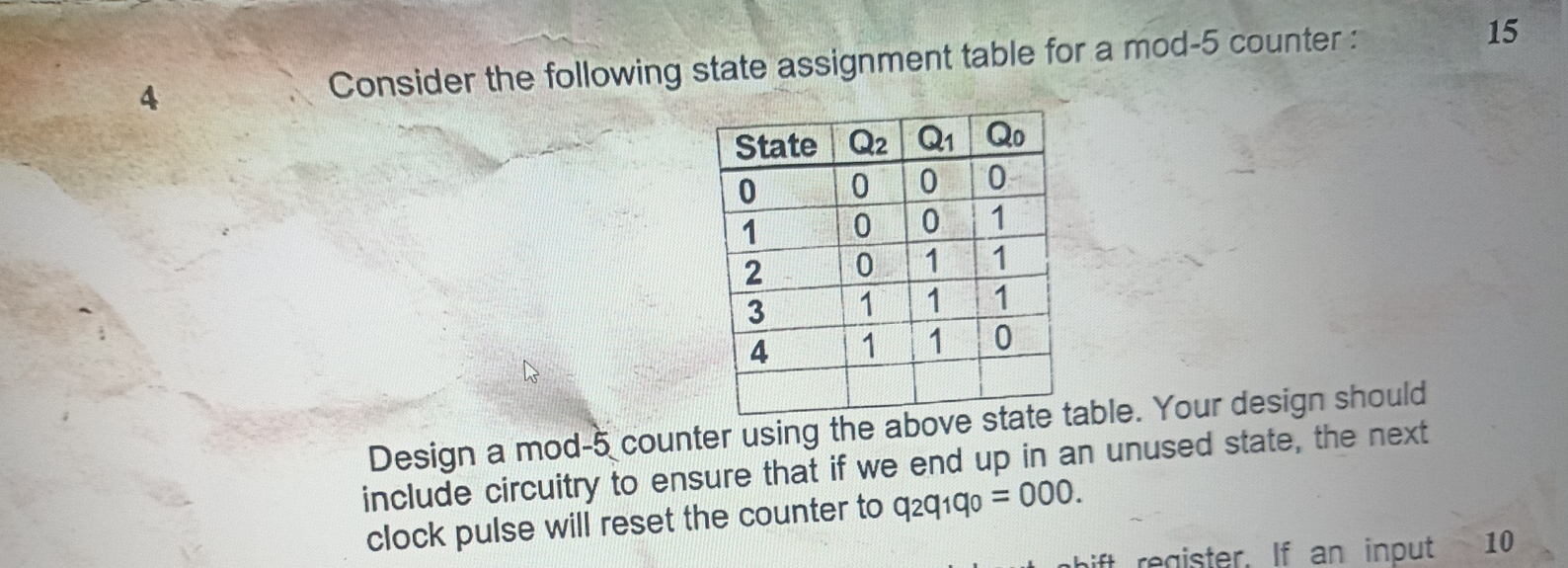 4 Consider the following state assignment table