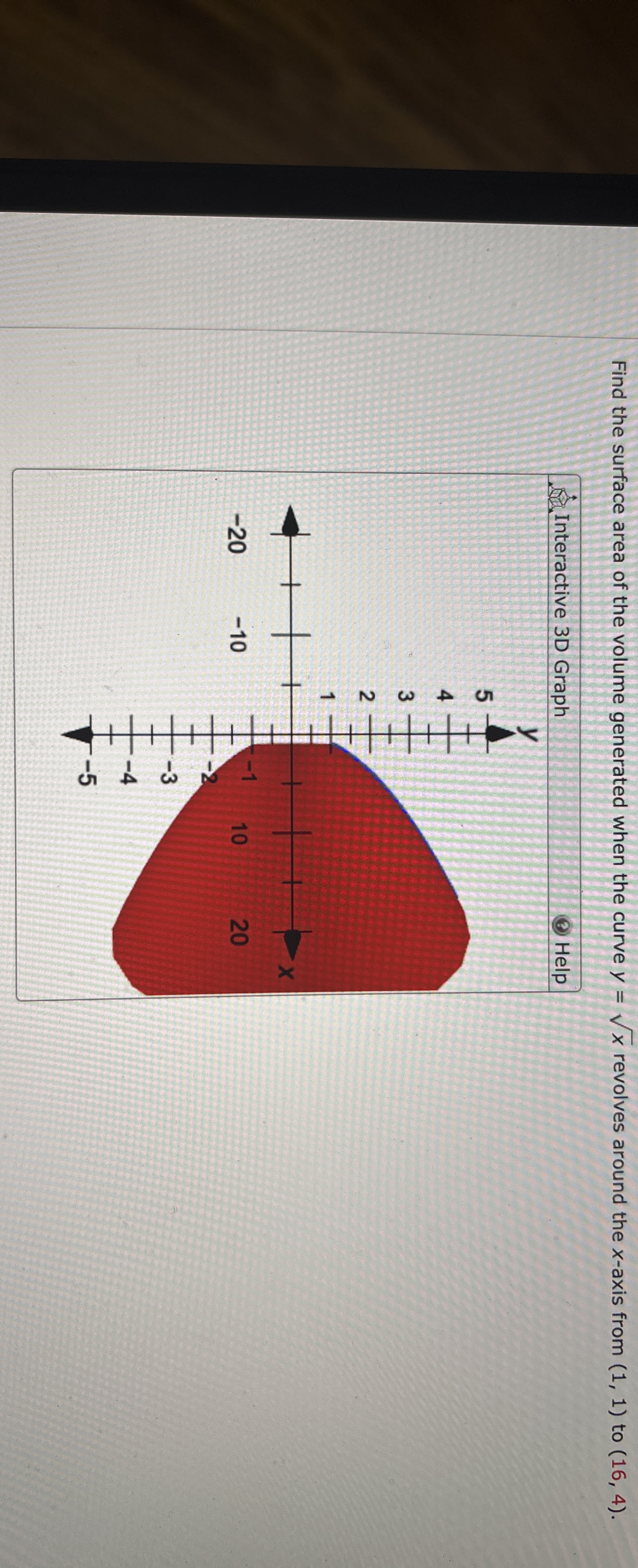 Find the surface area of the volume generated