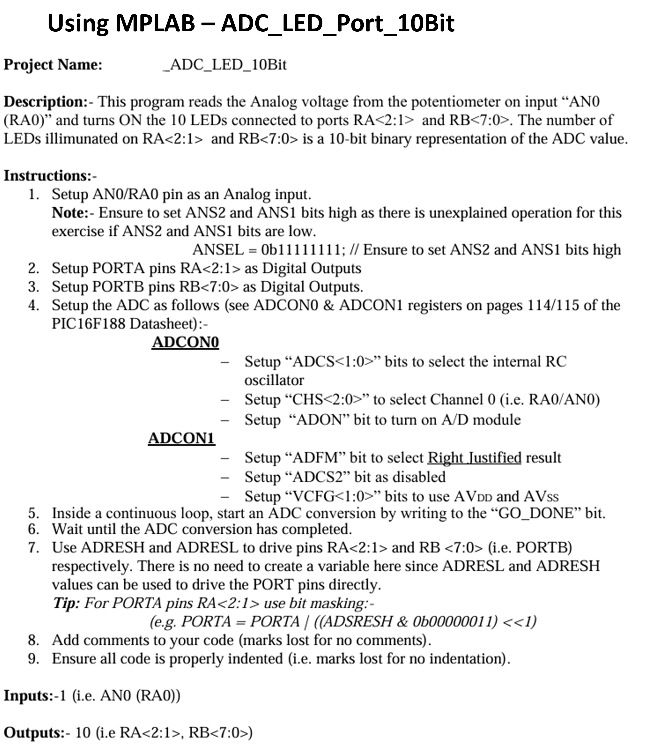 Using MPLAB - ADC _ LED _ Port _ 1 0 Bit Project