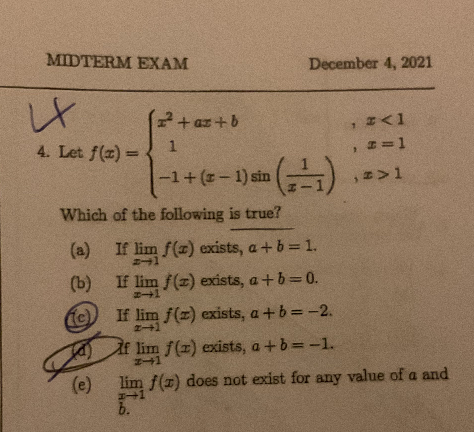 MIDTERM EXAM December 4 , 2 0 2 1 4 . Let f ( x )