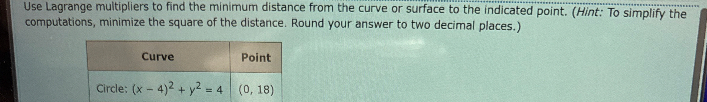 Use Lagrange multipliers to find the minimum