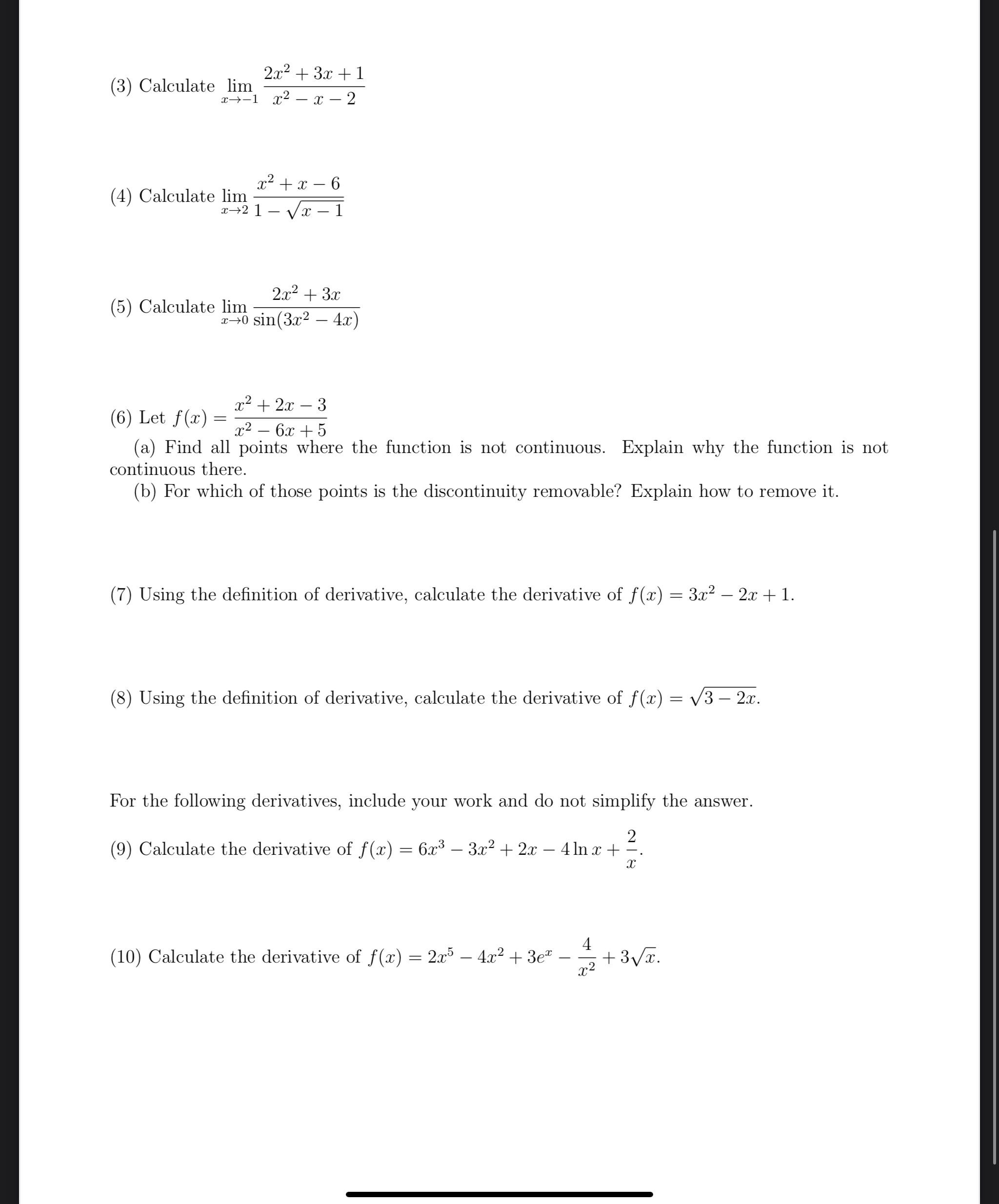 ( 3 ) Calculate lim x - 1 2 x 2 + 3 x + 1 x 2 - x