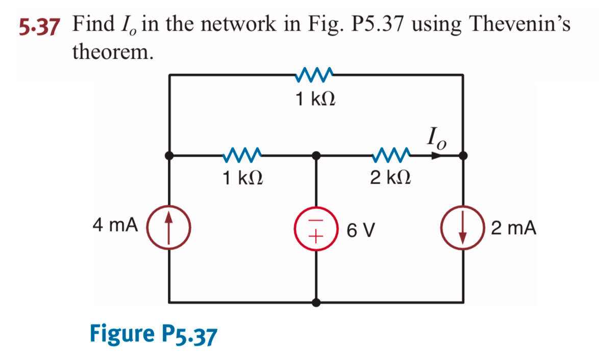 5 . 3 7 Find \ ( I _ { o } \ ) in the network in