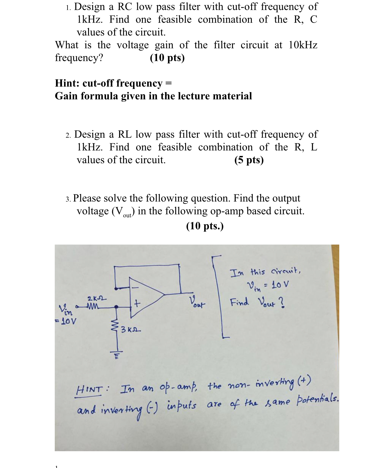 Design a RC low pass filter with cut - off
