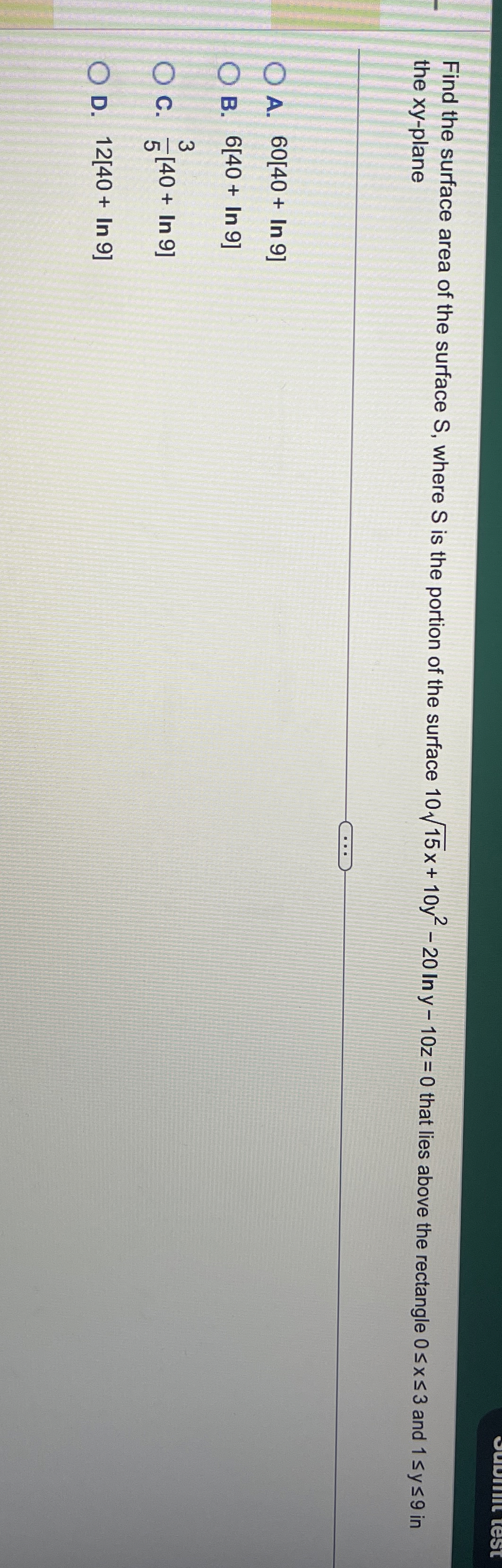 Find the surface area of the surface S , where S