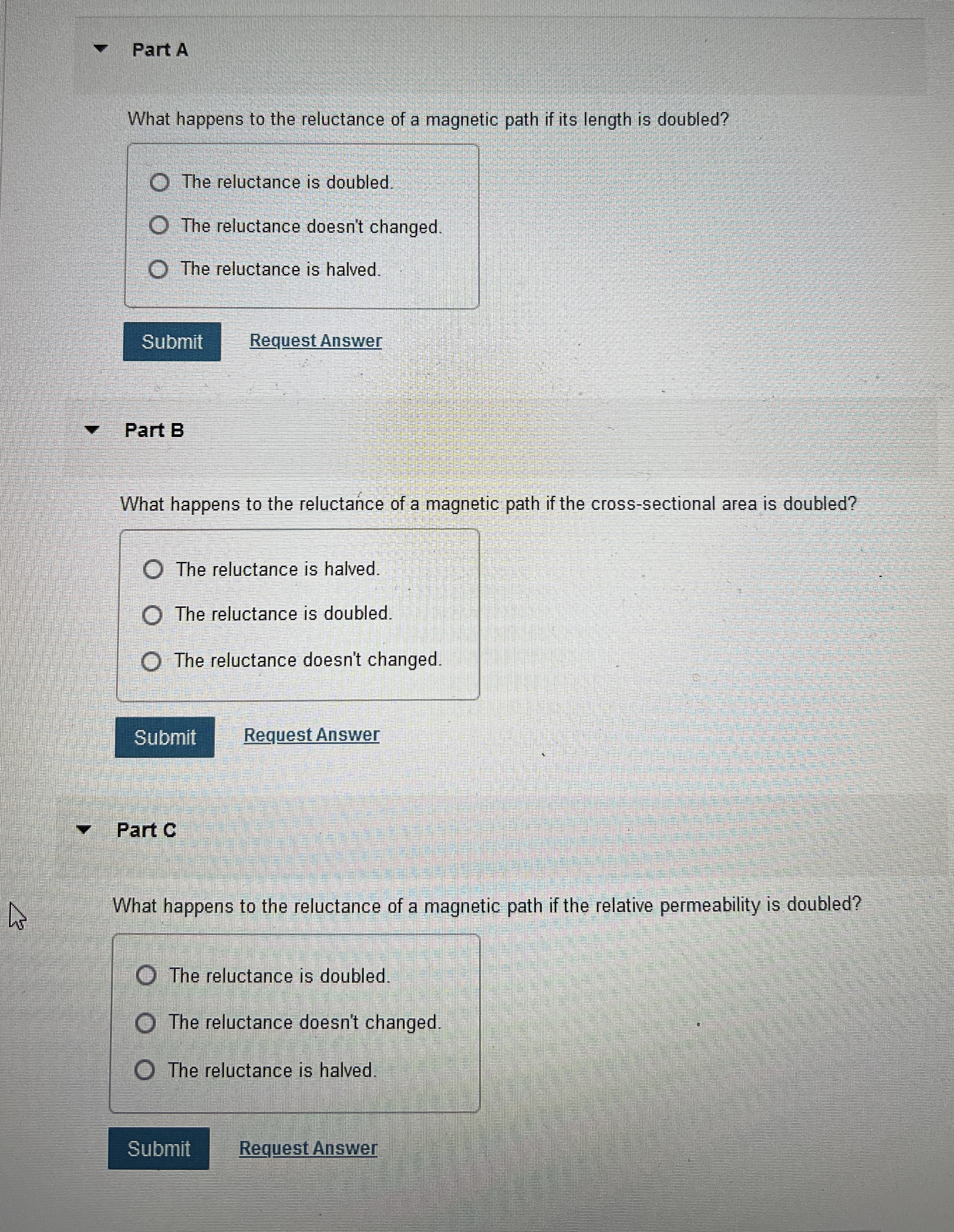 What happens to the reluctance of a magnetic path