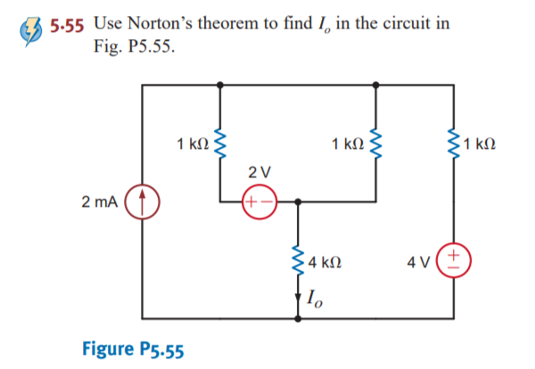 5 . 5 5 Use Norton's theorem to find \ ( I _ { o