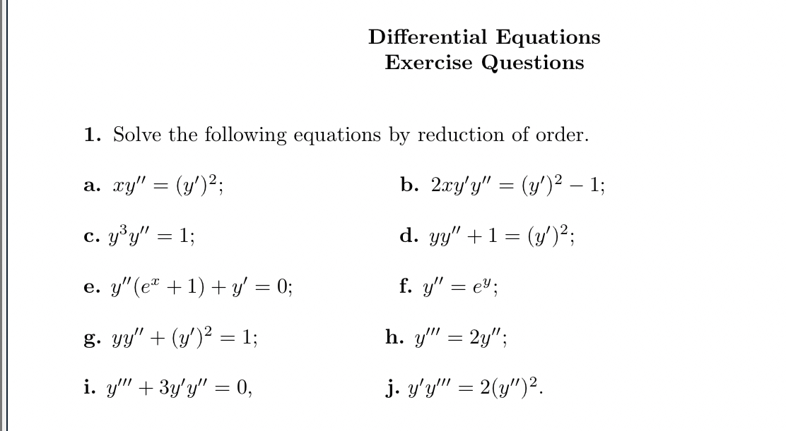 Differential Equations Exercise Questions Solve