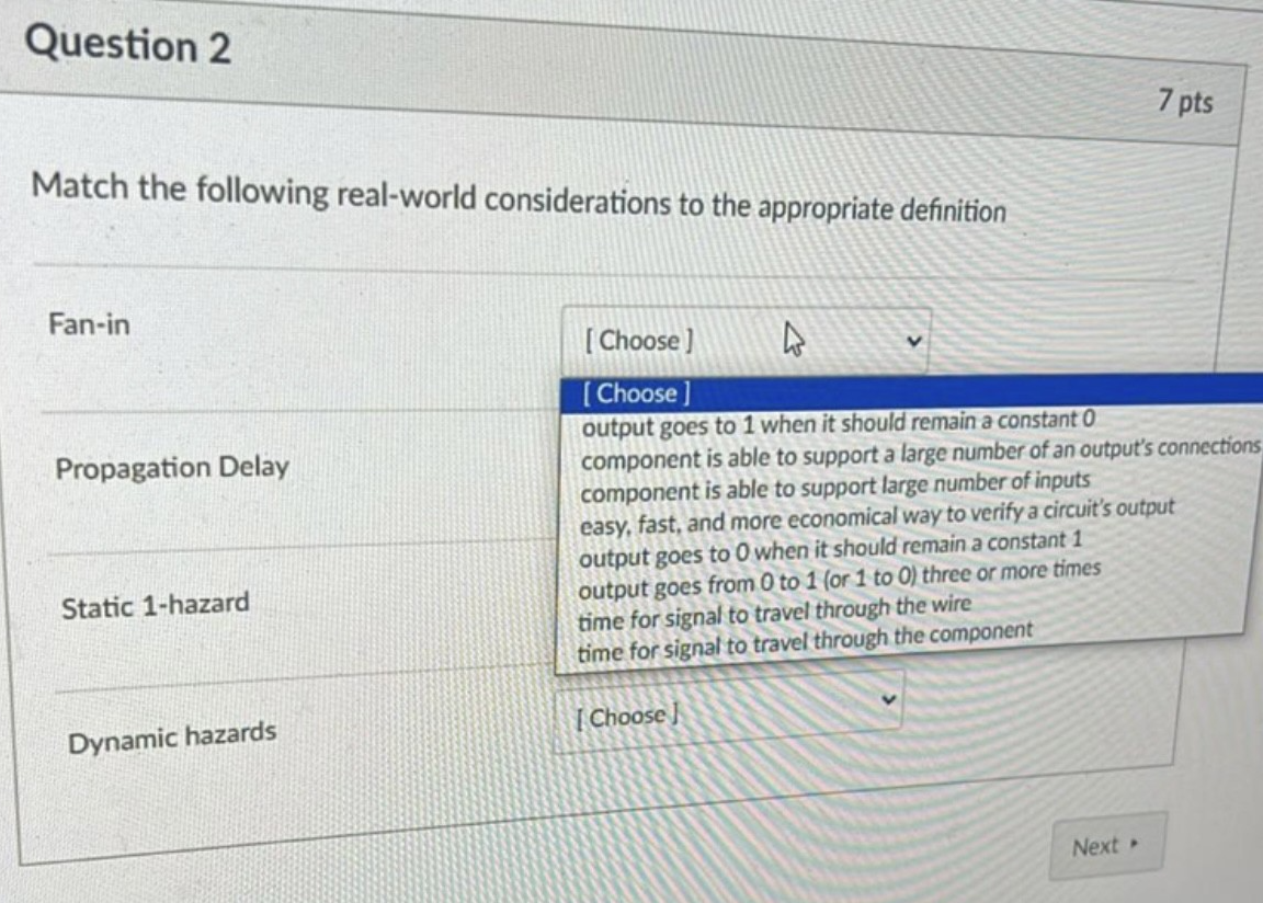 Question 2 Match the following real - world