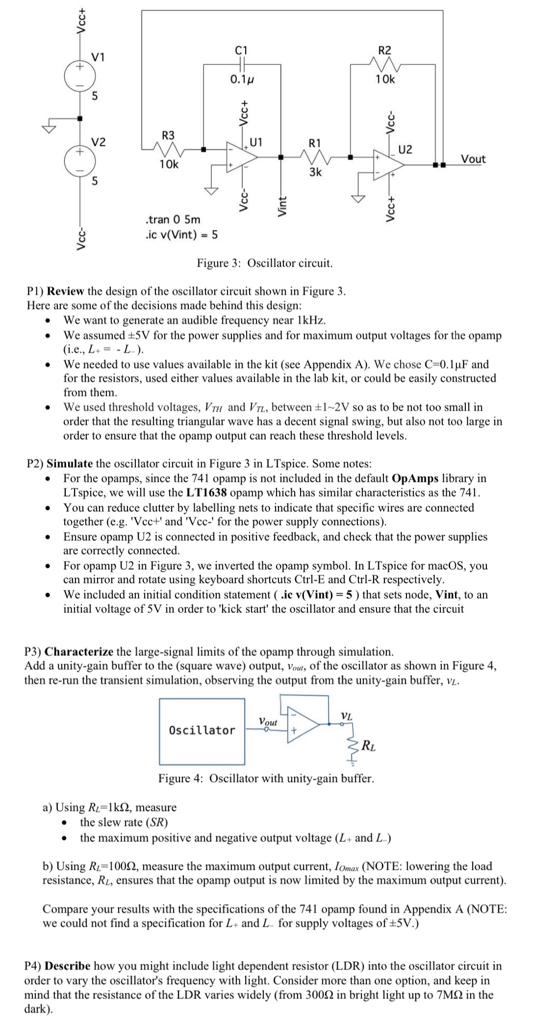 P 1 ) Review the design of the oscillator circuit
