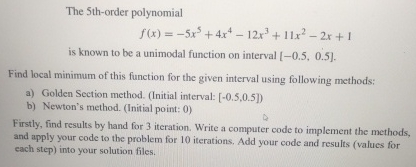 The 5 th - order polynomial f ( x ) = - 5 x 5 + 4