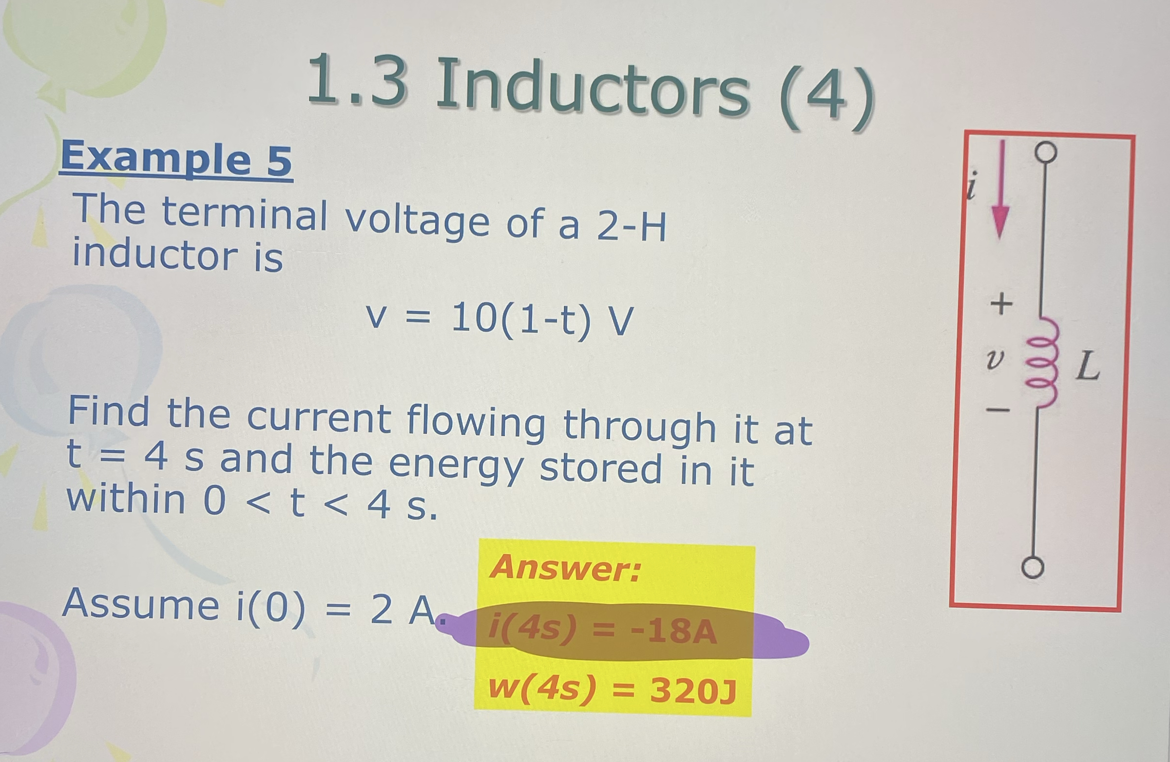 1 . 3 Inductors ( 4 ) Example 5 The terminal