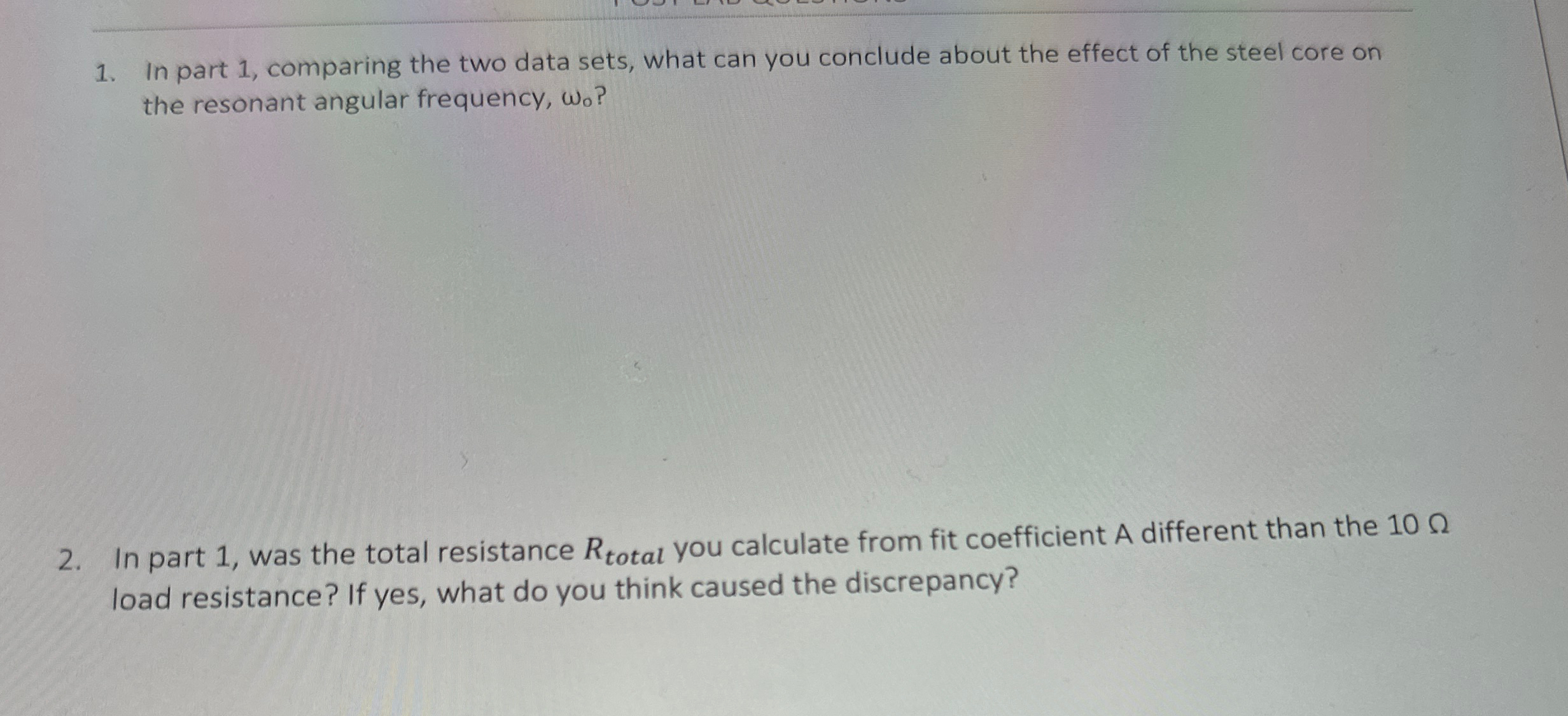 In part 1 , comparing the two data sets, what can