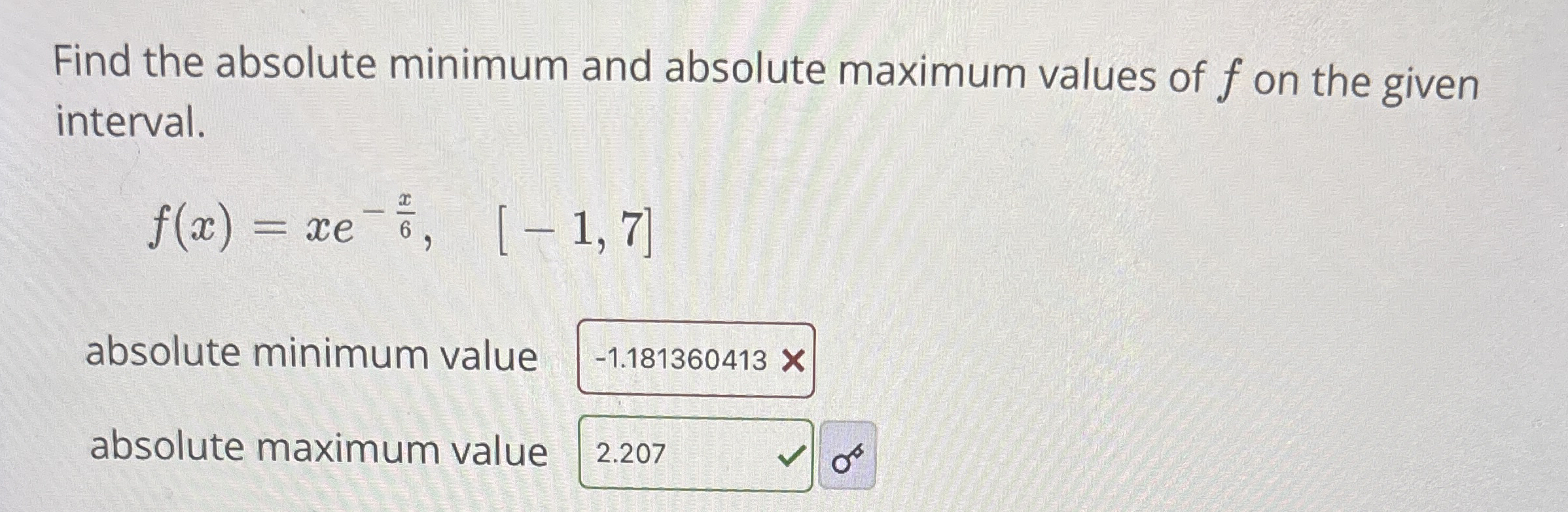 Find the absolute minimum and absolute maximum