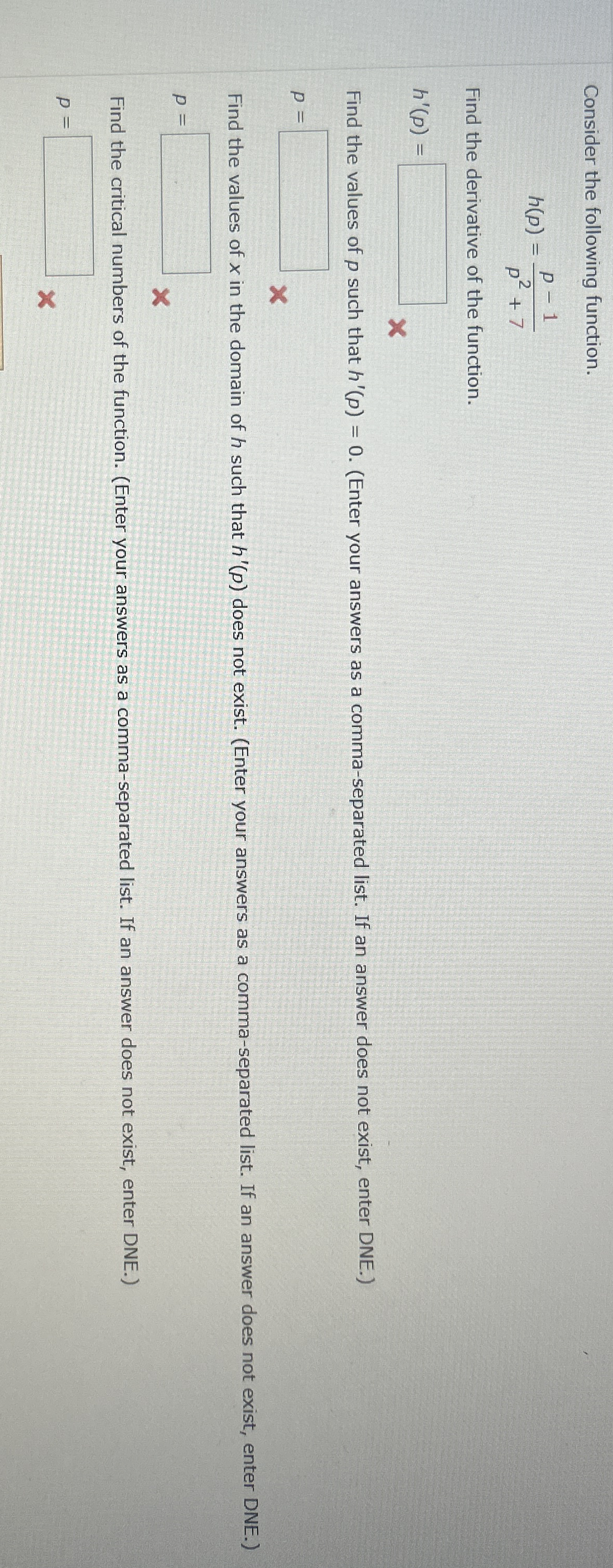 Consider the following function. h ( p ) = p - 1