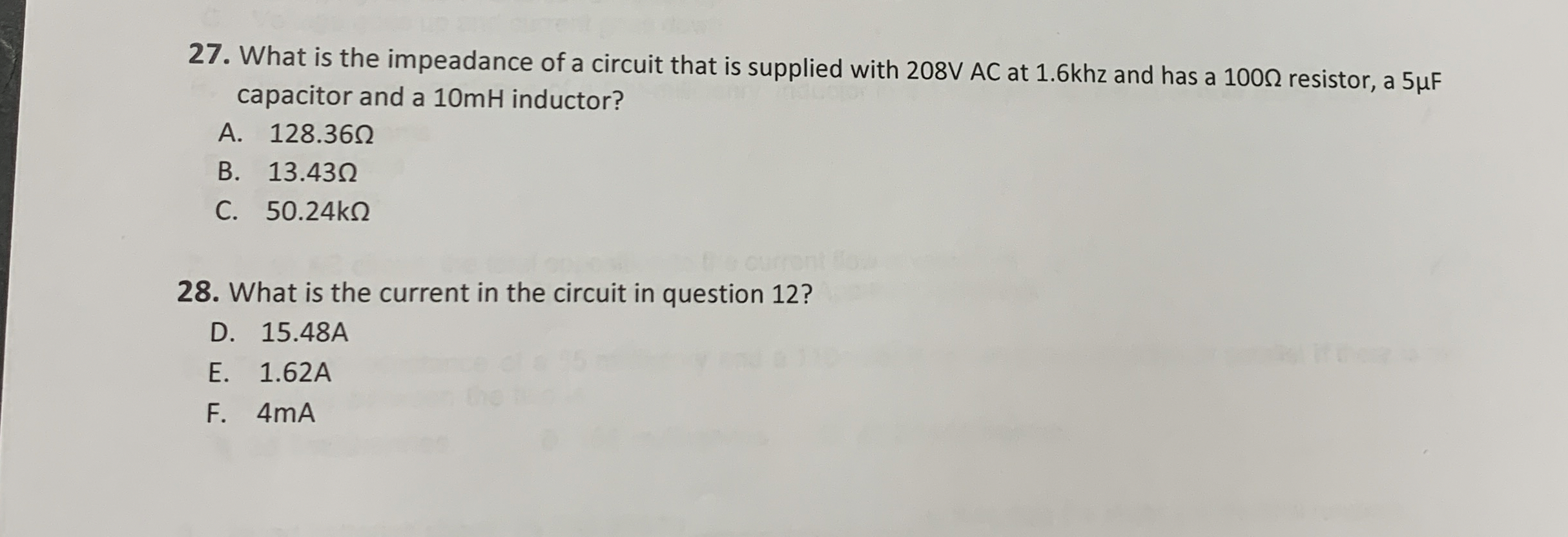 What is the impeadance of a circuit that is