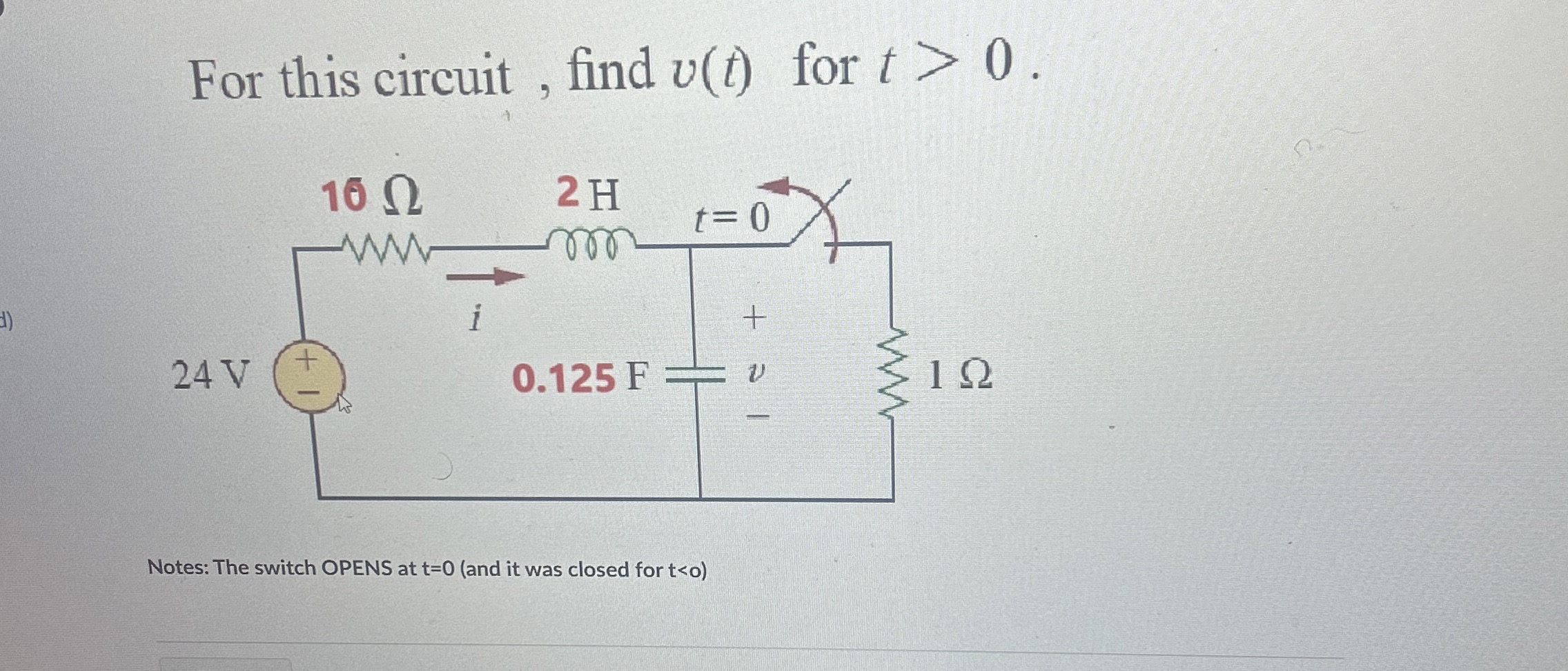 For this circuit, find v ( t ) for t  style=