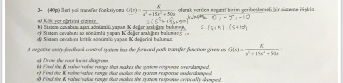 3 - ( 4 0 p ) illeri yol transfer fonksiyonu G (