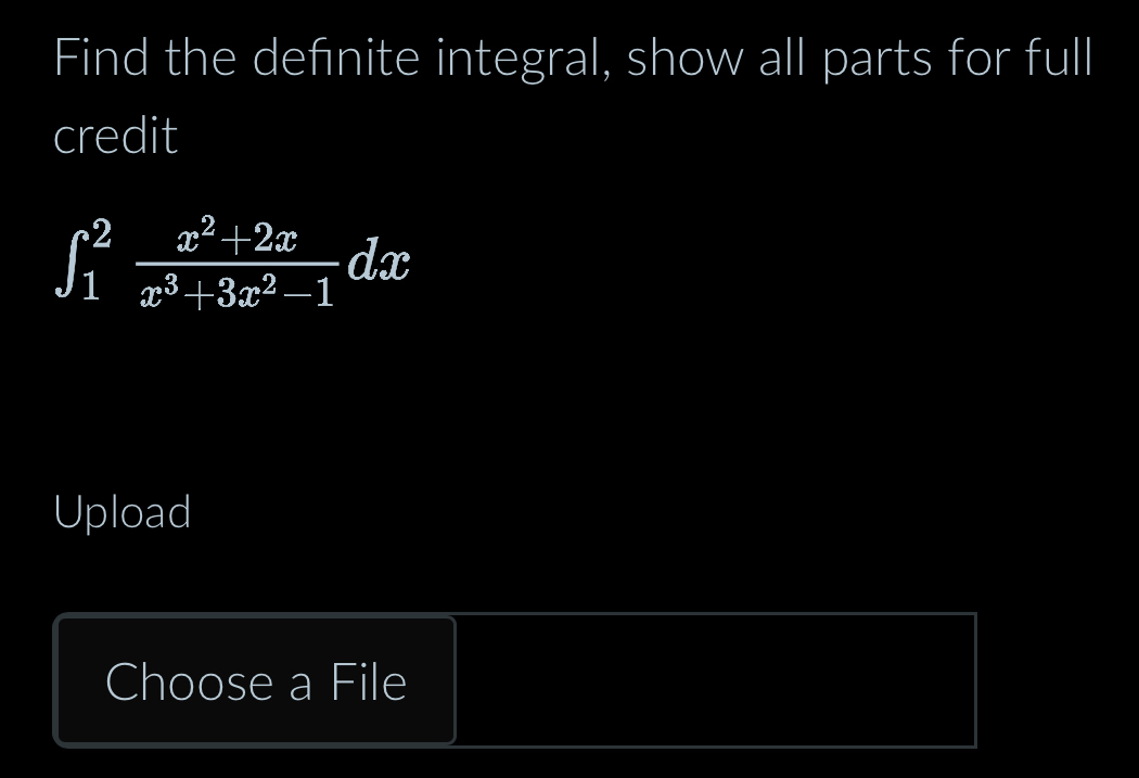 Find the definite integral, show all parts for