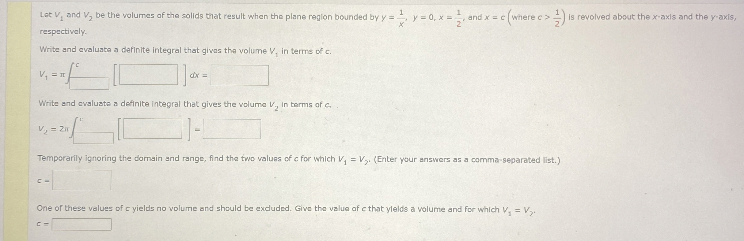Let v 1 and v 2 be the volumes of the solids that