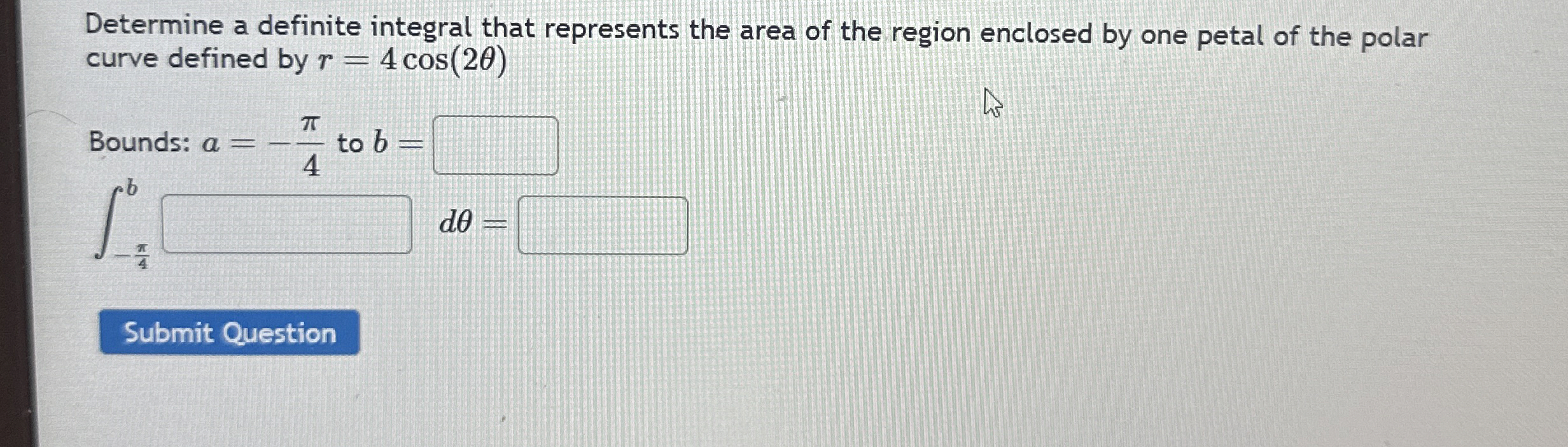 Determine a definite integral that represents the