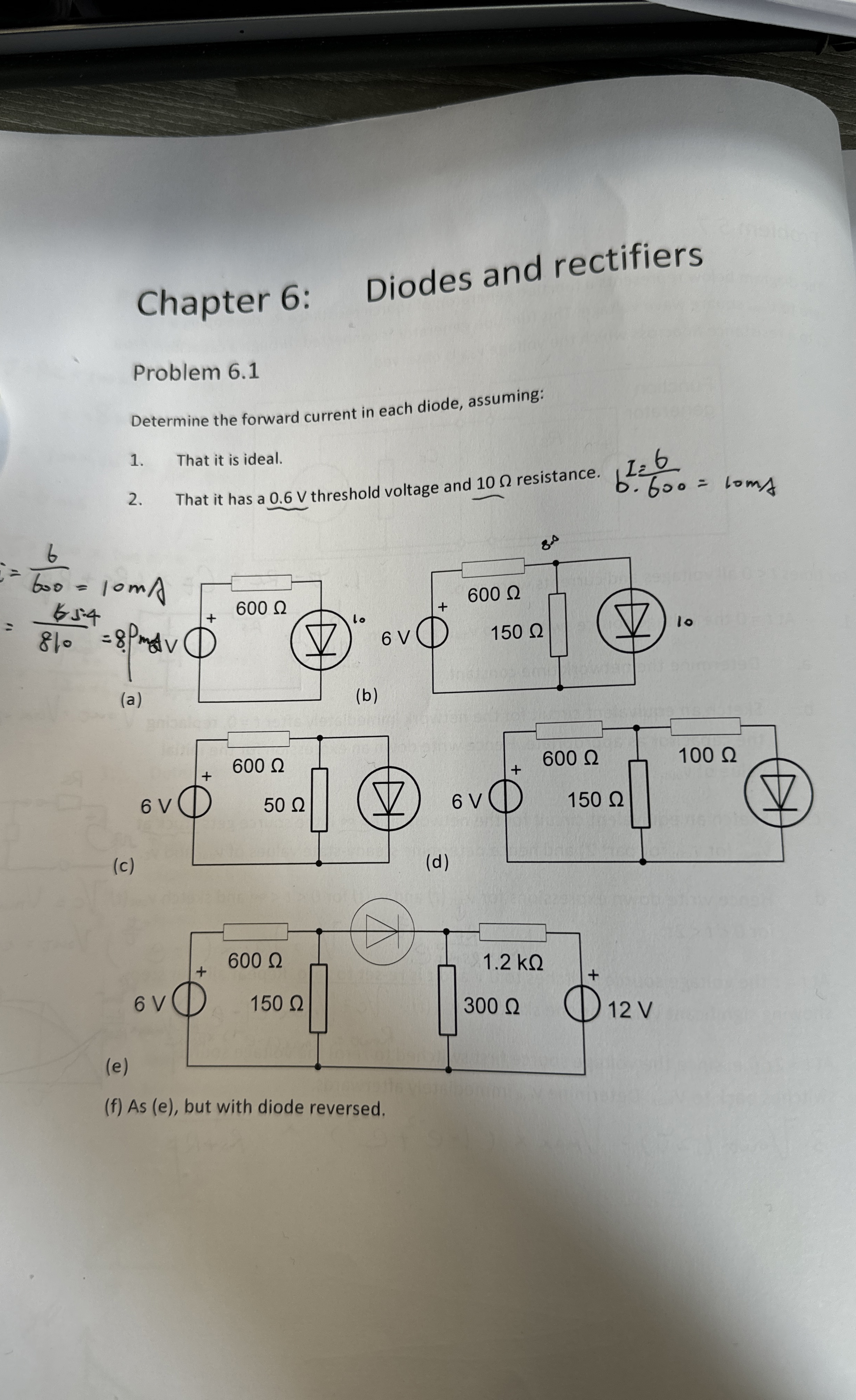 Chapter 6 : Diodes and rectifiers Problem 6 . 1