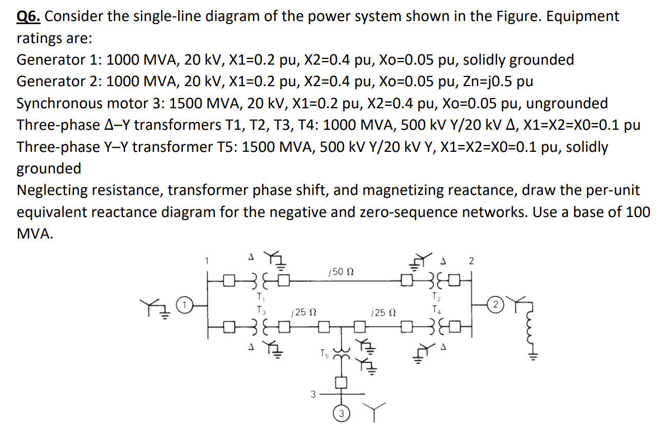 Q 6 . Consider the single - line diagram of the