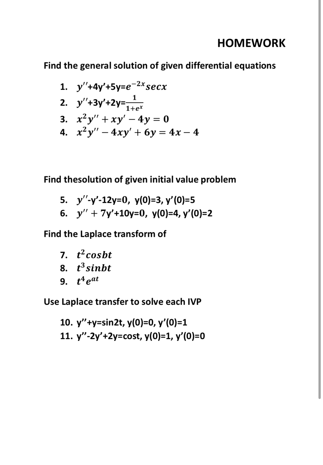 HOMEWORK Find the general solution of given