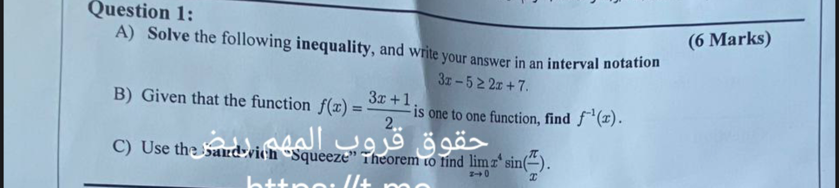 Question 1 : ( 6 Marks ) A ) Solve the following