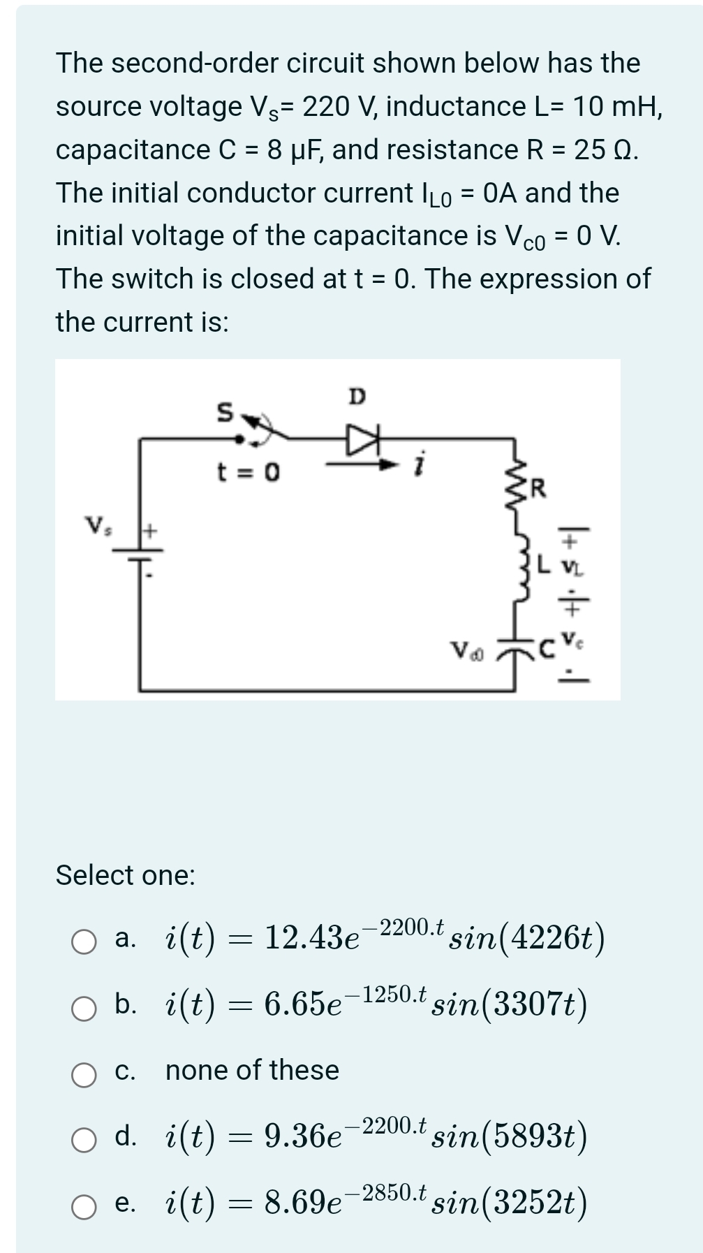 The second - order circuit shown below has the