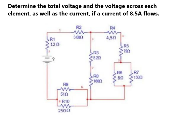 Determine the total voltage and the voltage