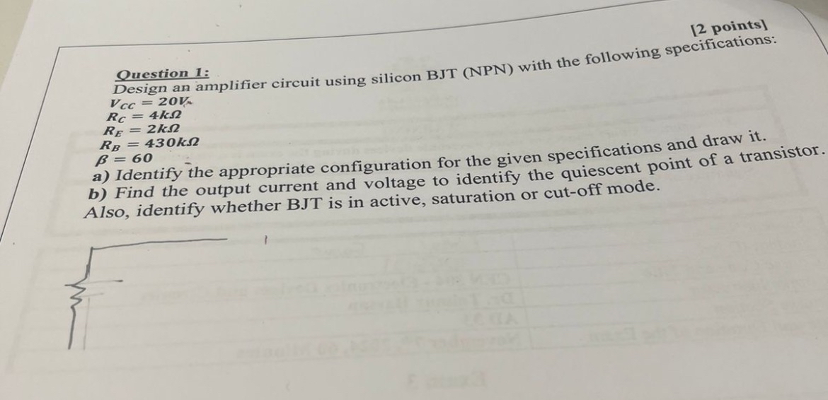 [ 2 points ] Ouestion 1 : Design an amplifier