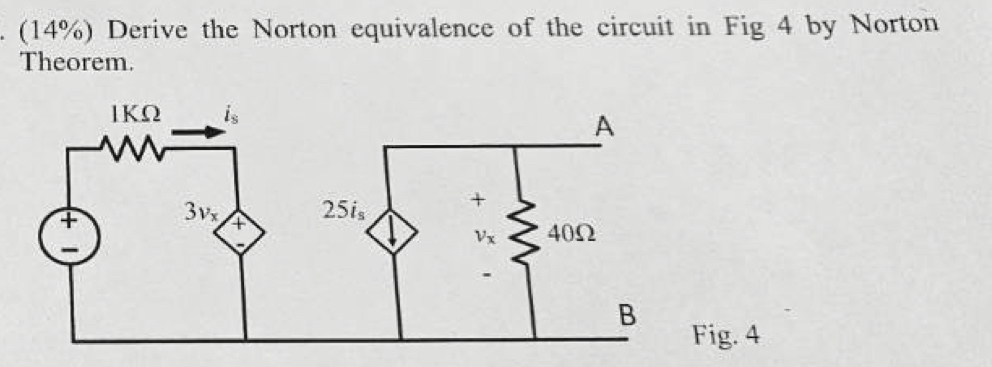 Derive the Norton equivalence of the circuit in