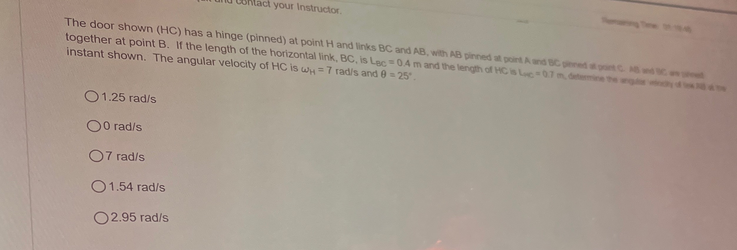 instant shown. The angular velocity of HC is H =