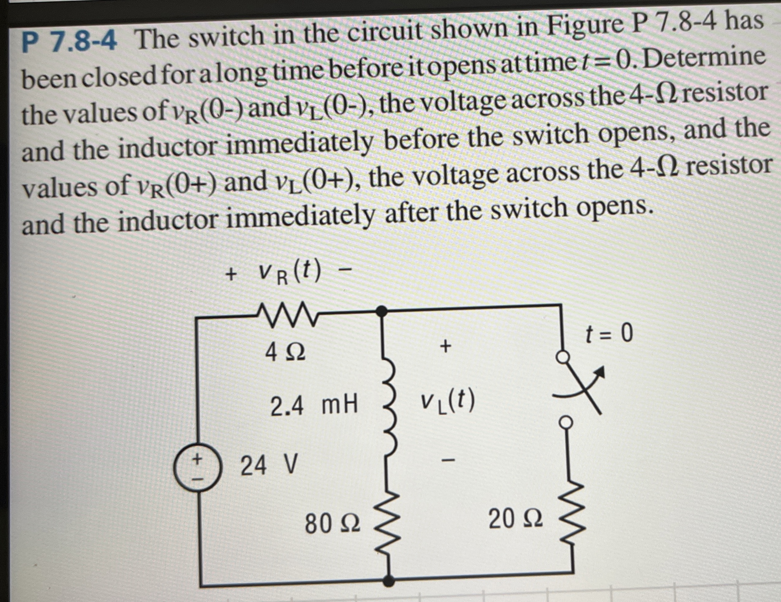 P 7 . 8 - 4 The switch in the circuit shown in