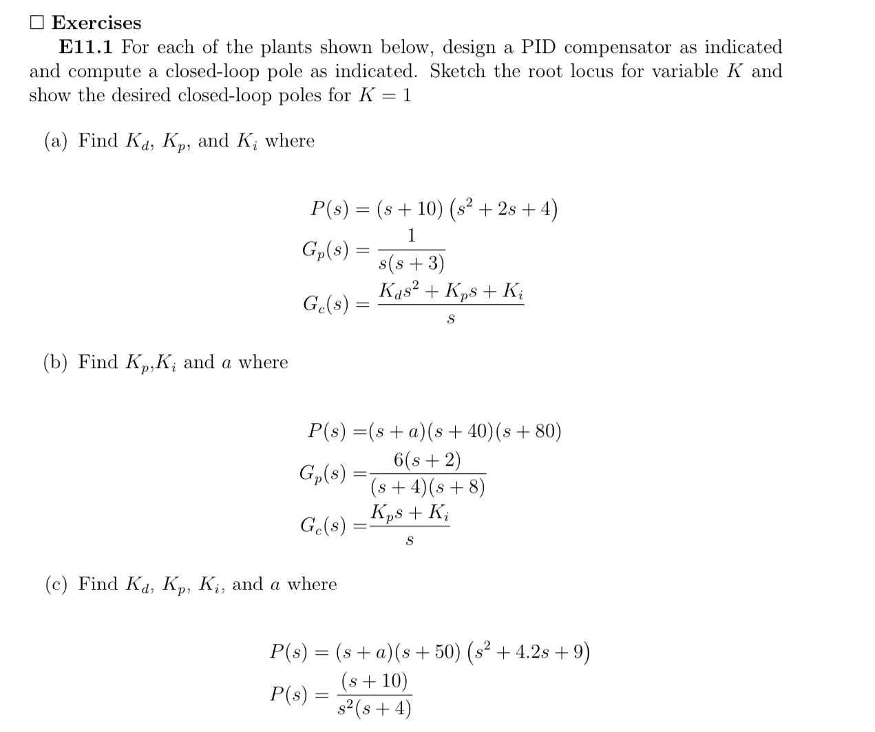 Exercises E 1 1 . 1 For each of the plants shown