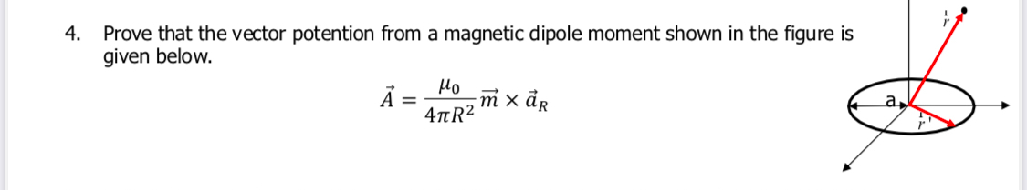 Prove that the vector potention from a magnetic
