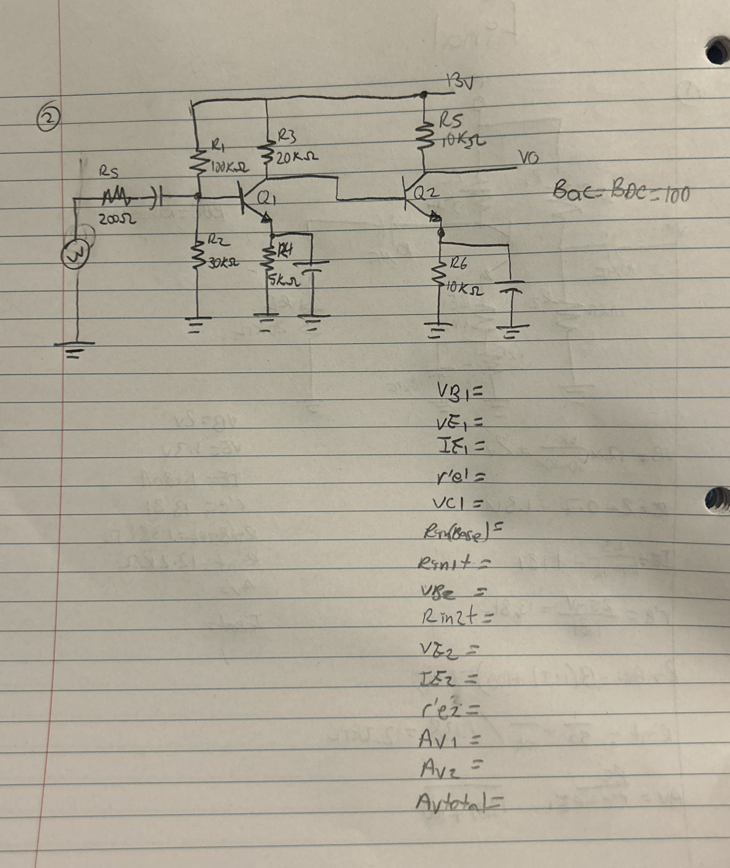 ( 2 ) V B 1 = V E 1 = I E 1 = r ' e ' = V C 1 =