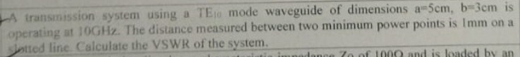 Iransmission system using a TE mode waveguide of