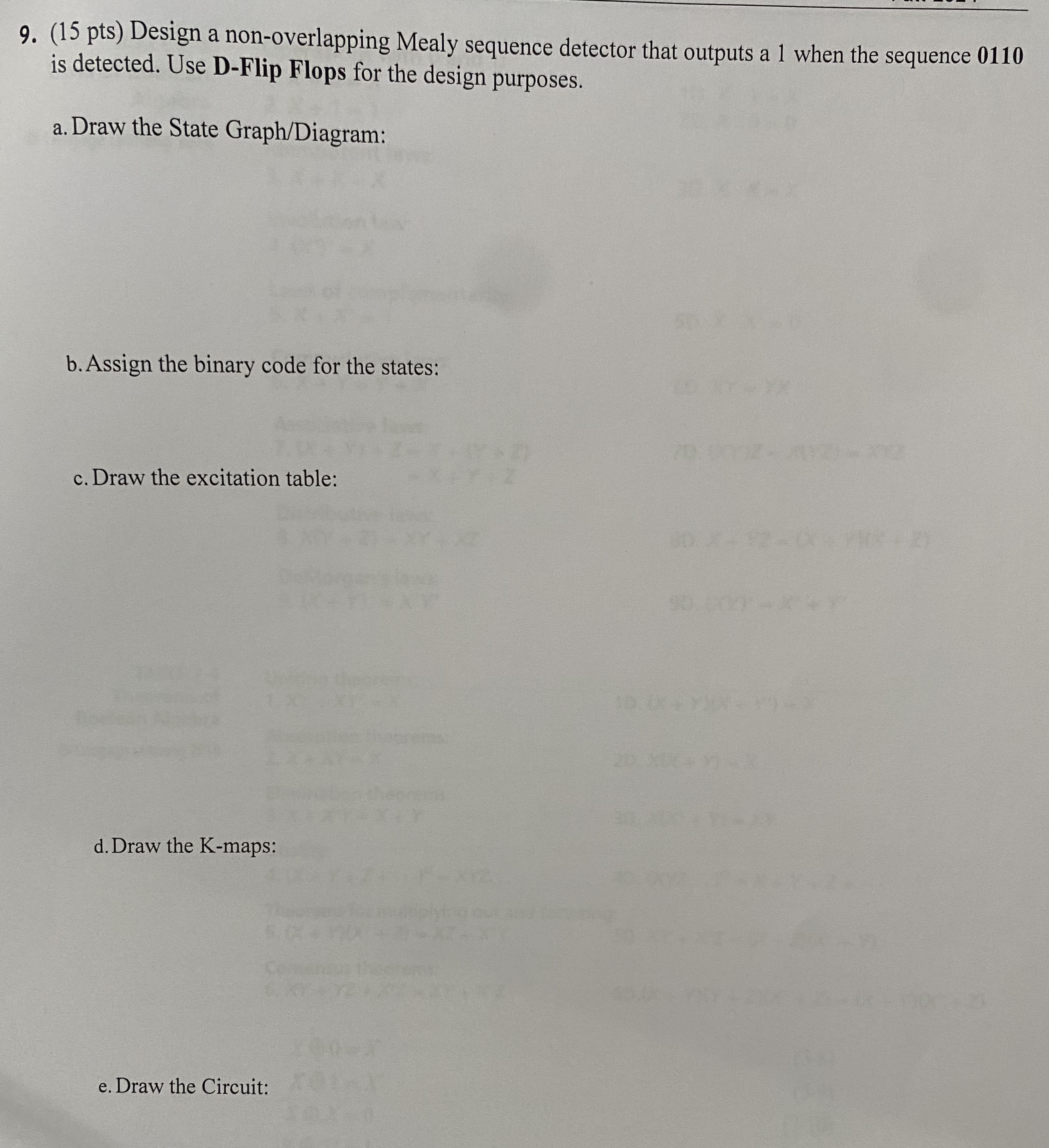 9 . ( 1 5 pts ) Design a non - overlapping Mealy