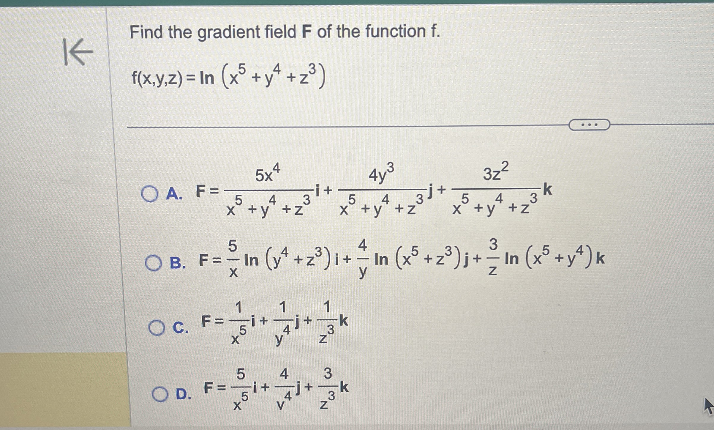 Find the gradient field F of the function f . f (