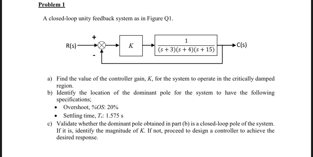 Problem 1 A closed - loop unity feedback system